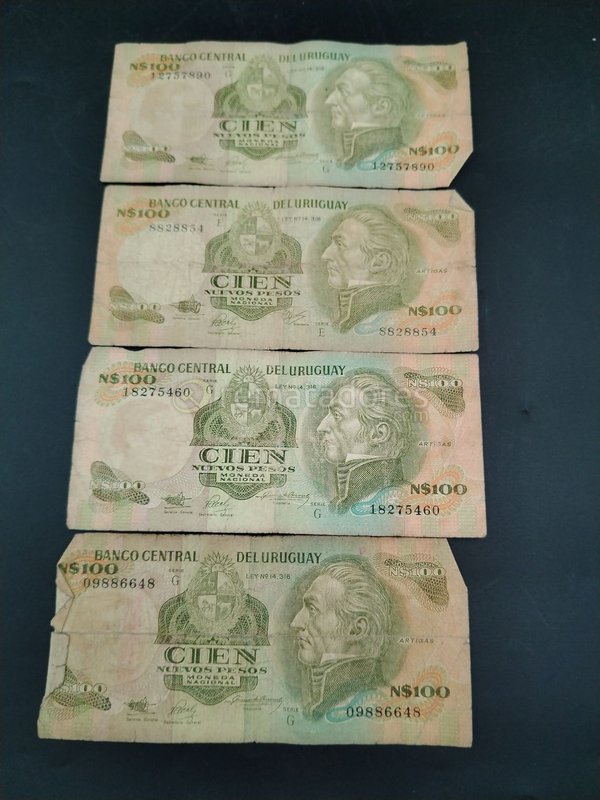 Billetes de 100 Pesos Uruguayos (4 unidades)