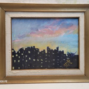3 Cuadros al Óleo: Silueta Urbana, Paisaje Otoñal y Rosa Firmados - imagen 6