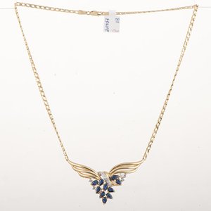 Cadena y Colgante Oro 14k con Zafiros y Brillantes - imagen 2