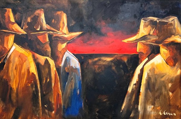 Lote siguiente: Óleo sobre tela de Fernando Fraga, 'Los desafiantes'