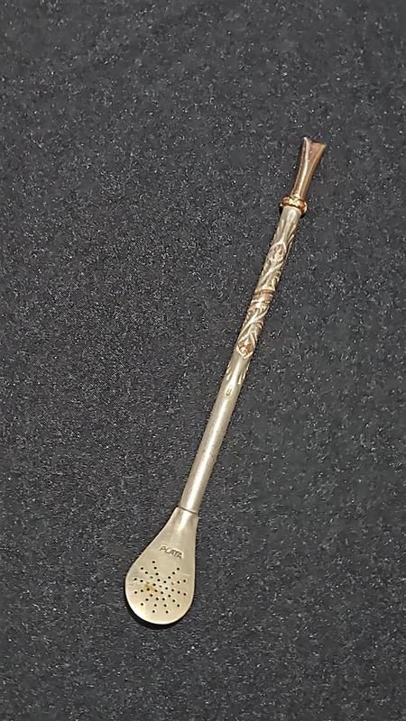 Bombilla de Plata y Oro para Mate con Grabados