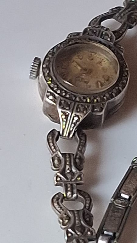 Reloj de plata antiguo con marquesitas, no funciona - imagen 2