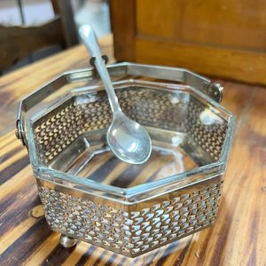Azucarero Calado de Metal Plateado con Cuchara y Recipiente de Vidrio - imagen 2