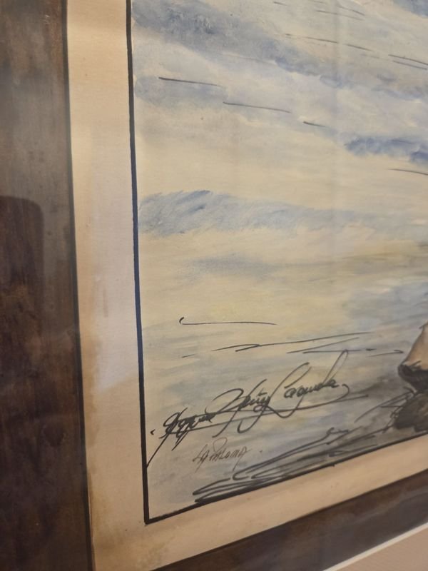Pintura acuarela del faro de La Paloma firmada y enmarcada - imagen 3