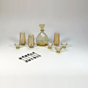 Juego de Cristalería y Accesorios Vintage: 14 Piezas en Vidrio Ámbar y Metal con Piedras - imagen 2