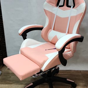 Silla Gamer Tapizada Eco Cuero Rosado/Blanco, Reclinable con Apoya Pies - imagen 2