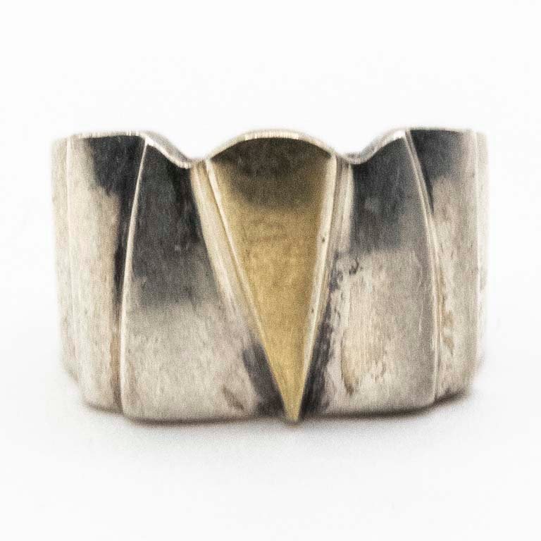 Anillo Doble Oro y Plata con Diseño Geométrico