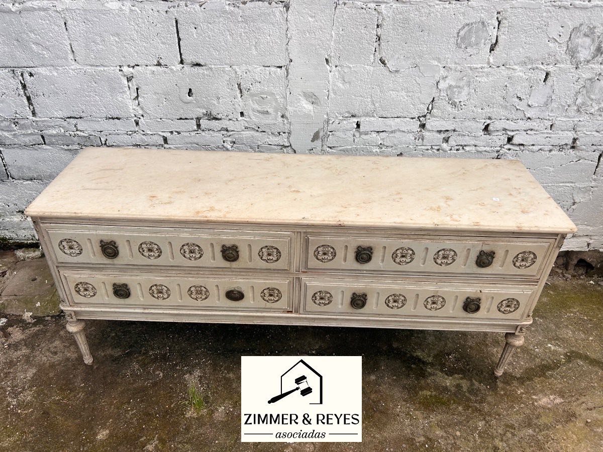 Cómoda Vintage con Tapa de Mármol y Cajones Decorados