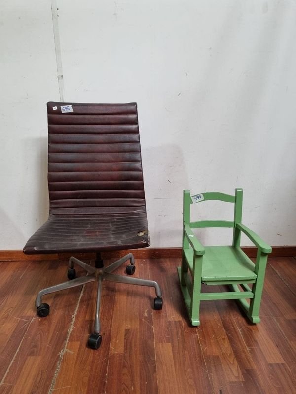 Silla de Oficina Giratoria Marrón con Base y Silla Infantil Verde