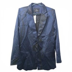 Blazer Satinado Azul Marino Janis con Estampa Abstracta Negra - Talle 2 - imagen 3