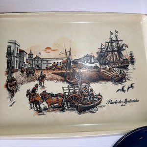 Set de 3 Fuentes de Melamina y Bandeja de Rattan - imagen 2