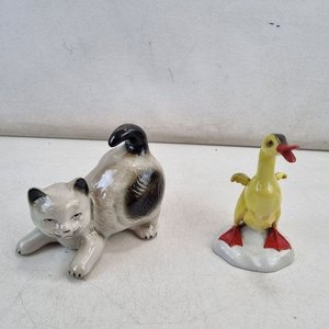 Conjunto de Adornos de Porcelana: Gato y Patito Esmaltado - imagen 1