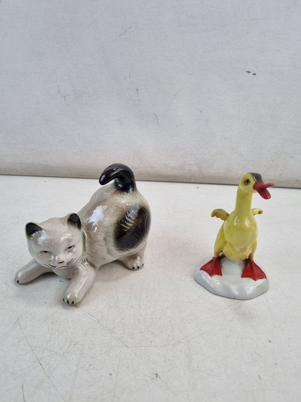 Conjunto de Adornos de Porcelana: Gato y Patito Esmaltado