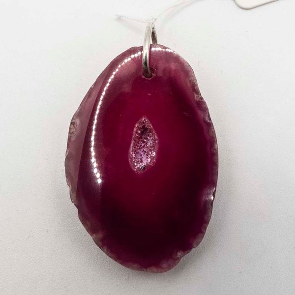 Dije Ovalado de Ágata Fucsia con Argolla de Plata - imagen 1