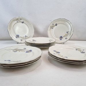 Juego de 12 Platos de Porcelana Hutschenreuther Alt Weimar Bavaria con Cardos y Bordes Plateados - imagen 3