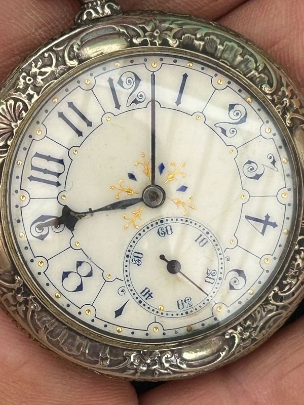 Antiguo y lujoso reloj de bolsillo esfera de loza impecable estado y funcionamiento en su caja original - imagen 3