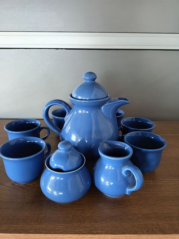 Juego de té y café en porcelana azul