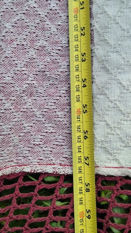 Hamaca Paraguaya De Tela Reforzada a Rayas Blancas y Bordó con Extremos De Tejido Decorativo a Crochet y Sogas Blancas - imagen 5