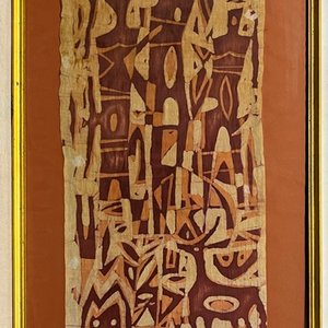 Composición de Carlos Llanos: Batik sobre tela, 88 x 32 cm, firmado - imagen 2