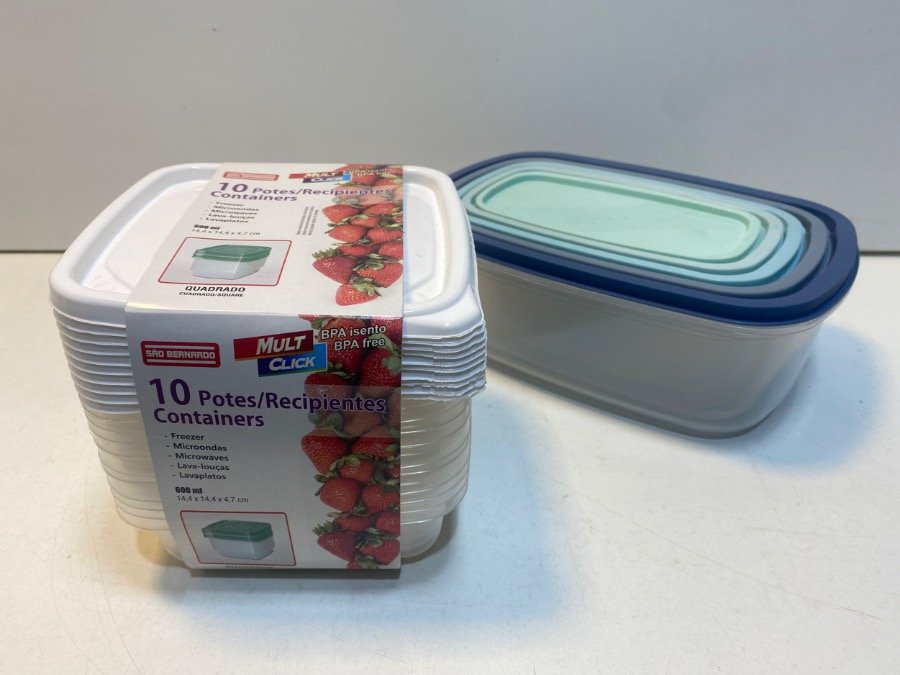 Set de 15 Tupperware Blancos y Transparentes con Tapas de Colores