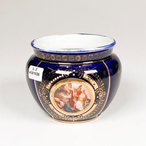 Florero de Porcelana Viejo Viena Azul Cobalto con Escena de Personajes - imagen 2