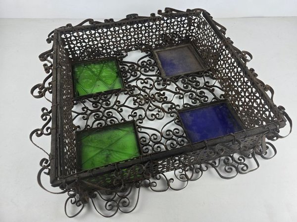 Antiguo Aplique de Techo Artesanal en Hierro Forjado con Cristales