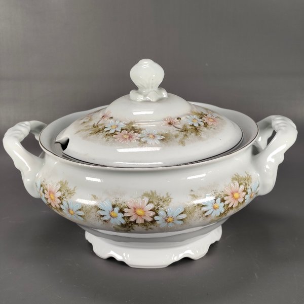 Sopera Schmidt de Porcelana Brasilera Pintada a Mano con Flores - imagen 1