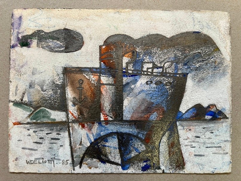 Lote siguiente: Pintura de Walter Deliotti: Barco sobre papel