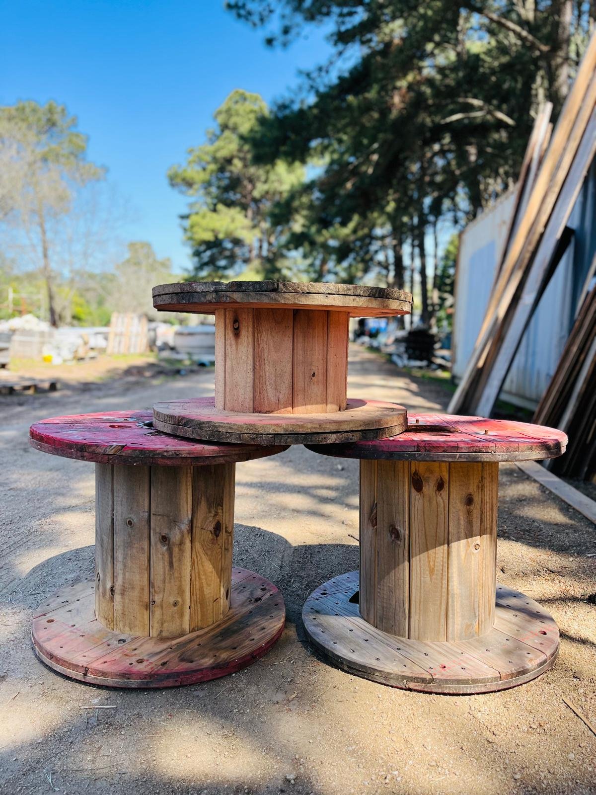 Lote de 3 Bobinas de Madera Industriales