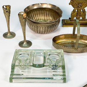 Lote de 8 Piezas Vintage: Maceteros, Tinteros, Termómetro y Más - imagen 2
