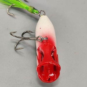 Señuelo de Pesca Popper Verde y Amarillo con 2 Anzuelos Triples - imagen 6