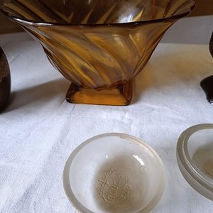 Centro de Mesa y Florero de Vidrio Ámbar y Cerámica - imagen 2
