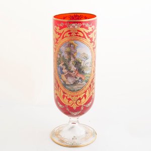 Florero Cristal Veneciano Rubí Escena Romántica y Oro 26cm - imagen 1