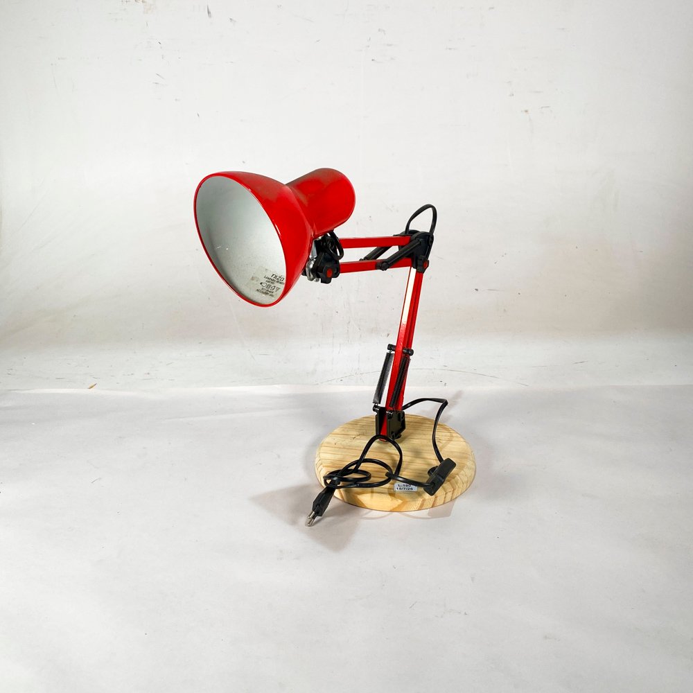 Lámpara de Escritorio Metálica Roja Regulable de Una Luz