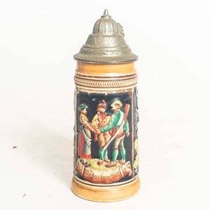 Jarra de Cerveza Alemana Antigua con Tapa de Metal - imagen 2