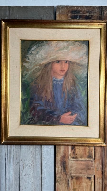 Olga Piria: Óleo sobre Tela "Niña con Sombrero" 42x34cm