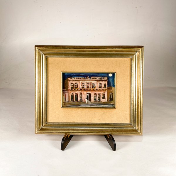Cuadro "Casona Rosada con Luna" de Rubén Galloza, 12 x 19 cm - imagen 1