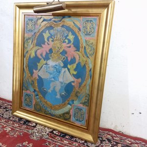 Cuadro Antiguo con Escudo Familiar y Marco Dorado con Iluminación - imagen 4