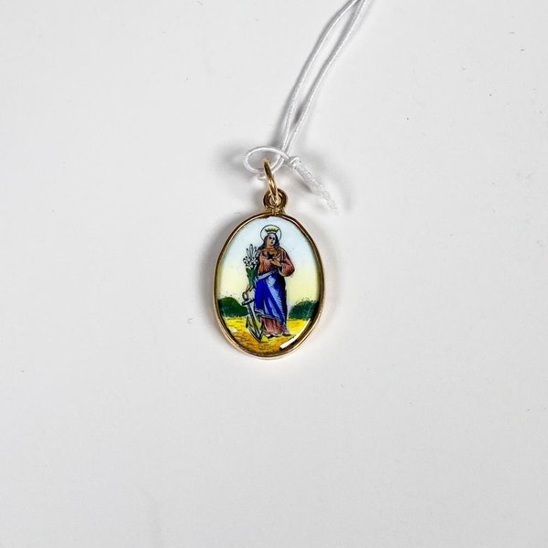Medallita Ovalada de Oro 18k con Esmalte de Santa Filomena - imagen 1