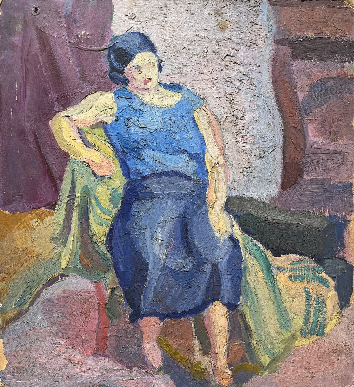 Oleo "Vestido Azul" de Miguel Angel Pareja - 44 x 40 cm