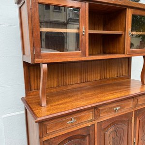 Aparador Antiguo de Madera Roble y Cerejeira con Alzada y Vidrios - imagen 4