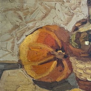 Bodegón de Raúl Pavlotzky: Botella y Calabaza, Óleo sobre Tabla - imagen 4