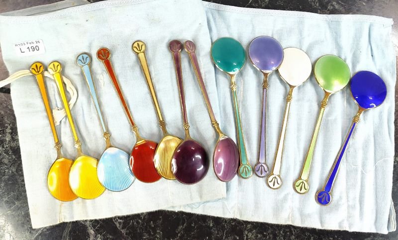 12 majestuosas cucharas de mermelada en plata noruega esmaltados - imagen 8