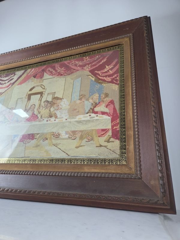 Antiguo telar con la Última Cena en marco de pinotéa - imagen 7