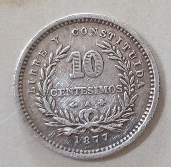 Moneda de Plata Uruguaya de 10 Centésimos, de 1877 - imagen 1