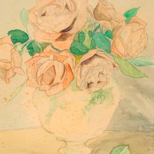 Acuarela "Jarrón con Rosas" firmada F. de León Fernández (1949) - imagen 2