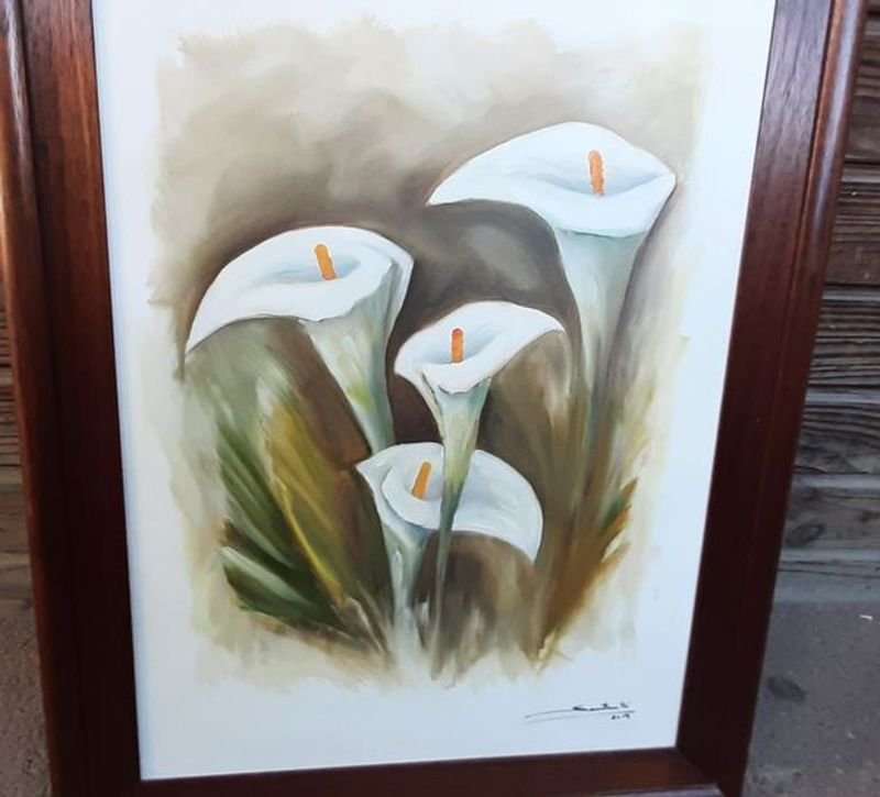 Pintura Artística de Flores en Marco de Madera - imagen 2