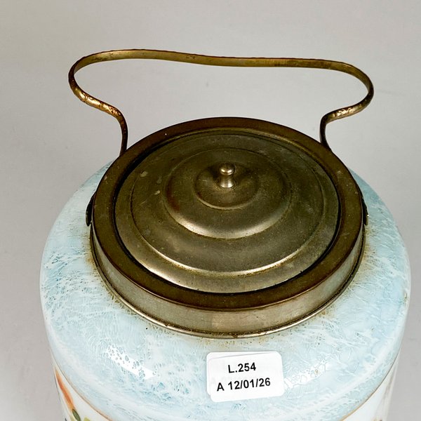 Caja bizcochera vidrio opalinado y metal con tapa, altura 17 cm - imagen 3