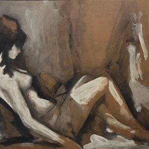 Manuel Lima "Dama Posando" Óleo sobre Fibra 70 x 90 cm - imagen 1