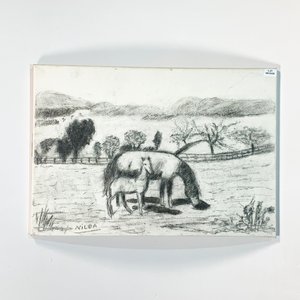 Cuadro al óleo "Paisaje Campestre con Caballos" firmado por Nilda - imagen 2